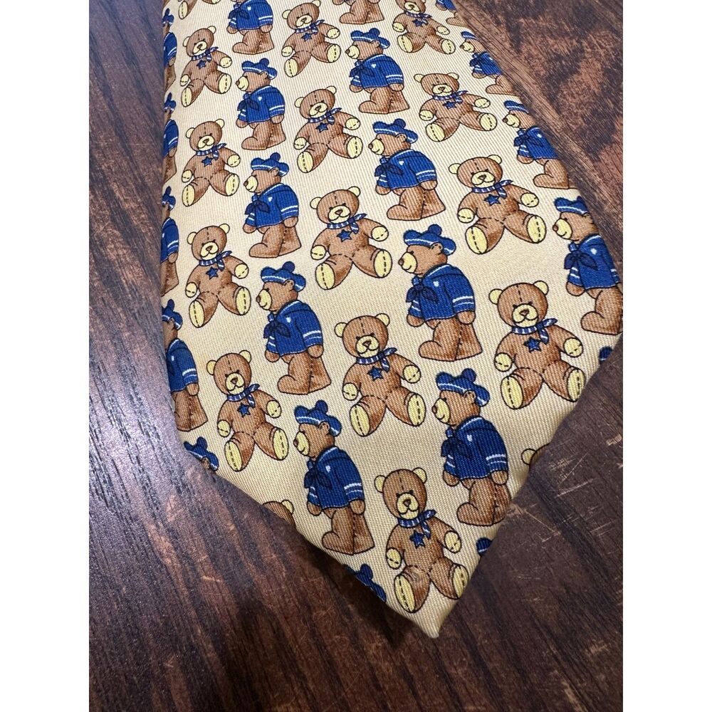 Vintage John Comfort London Silk Tie - Yellow & Blue Sailor Teddy Bear Novelty